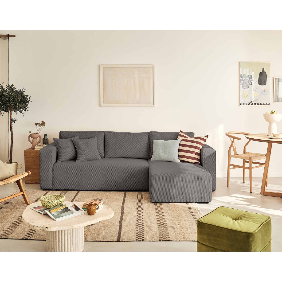 Canapé d'Angle Convertible 4 places - TOPAZE gris foncé, BEST MOBILIER