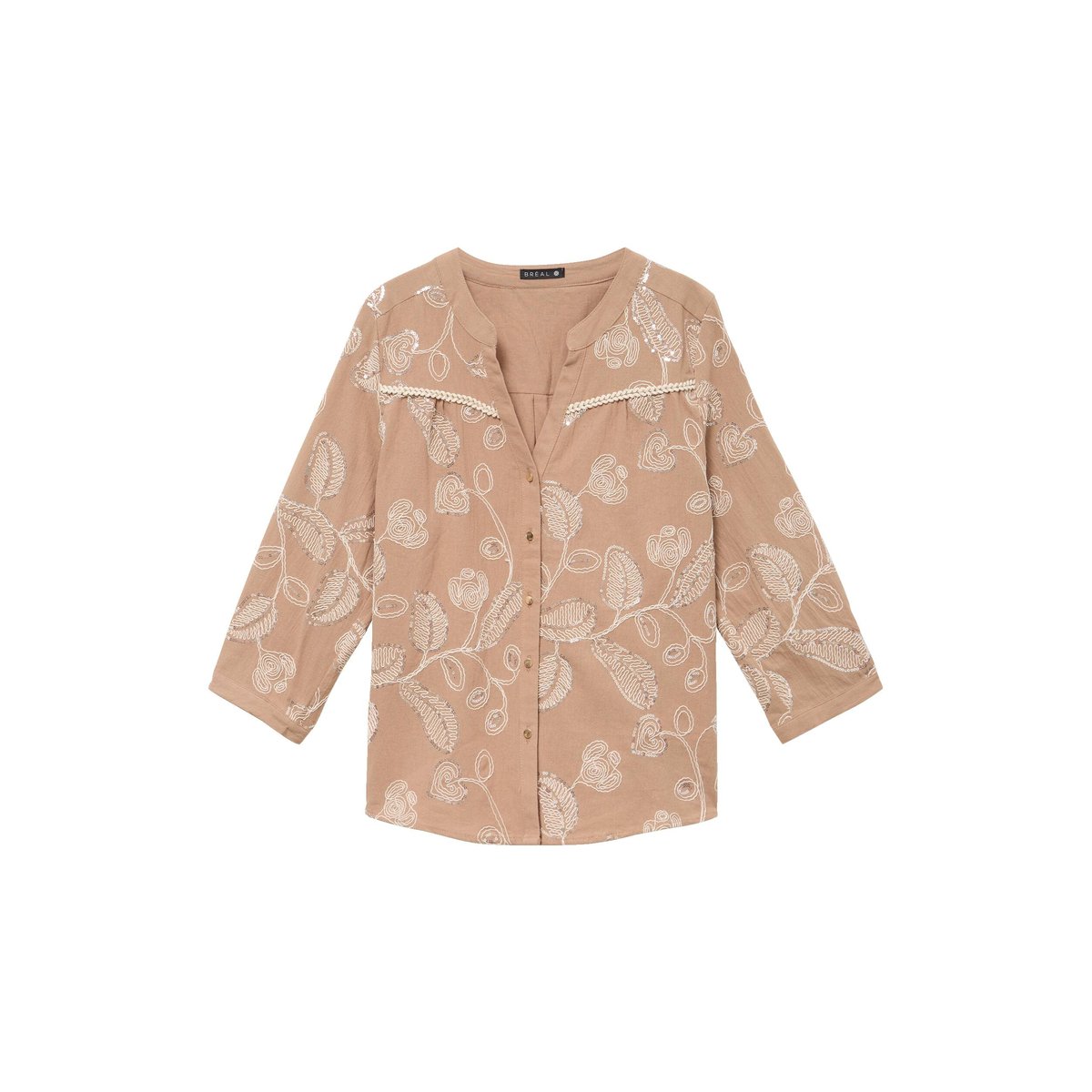 Blouse col tunisien manches 3/4 beige, BREAL