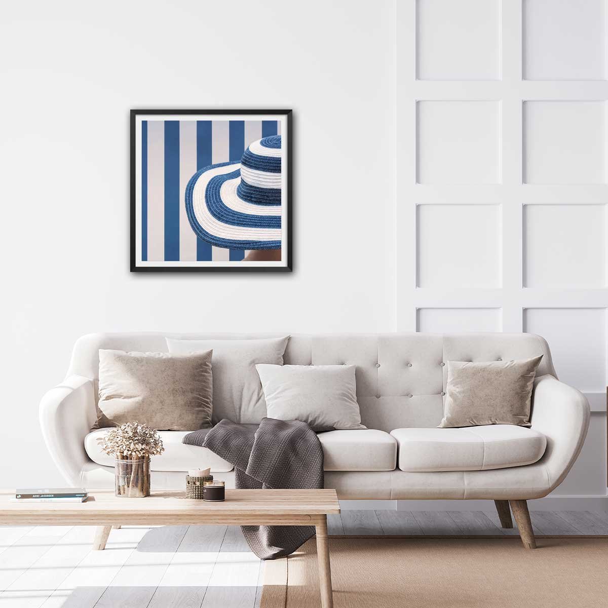 Poster rayure azur affiche + cadre en bois - noir, HEXOA