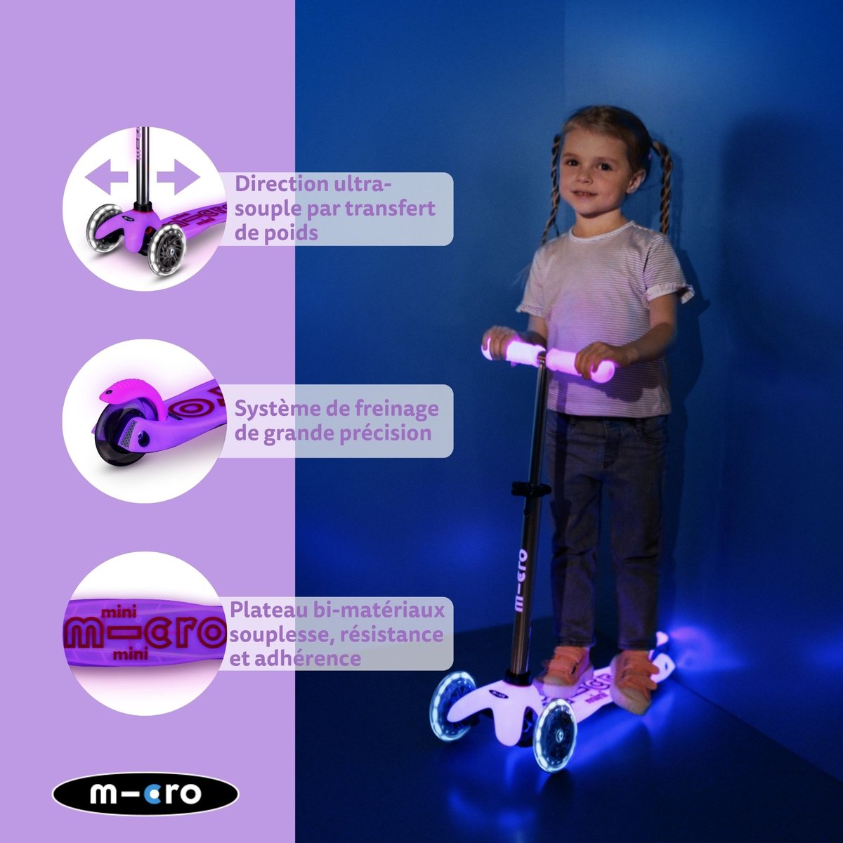 Mini Micro Deluxe Glow LED - rose, MICRO MOBILITY