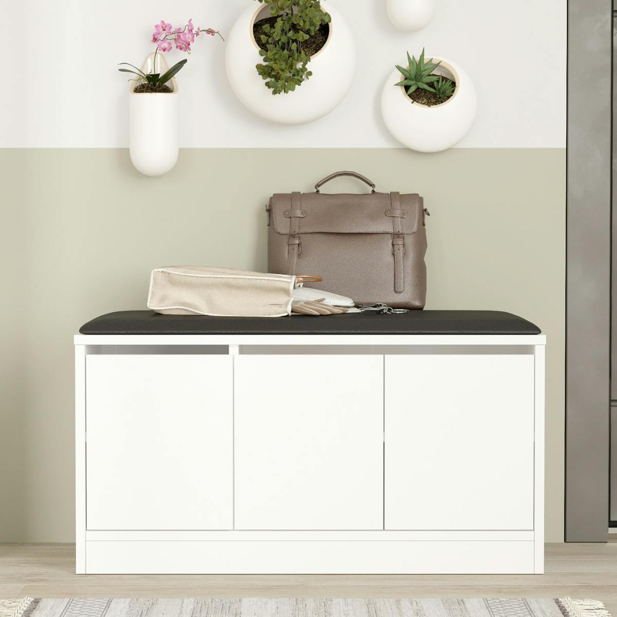 Banc à chaussures 3 portes MARFA blanc, PIER IMPORT