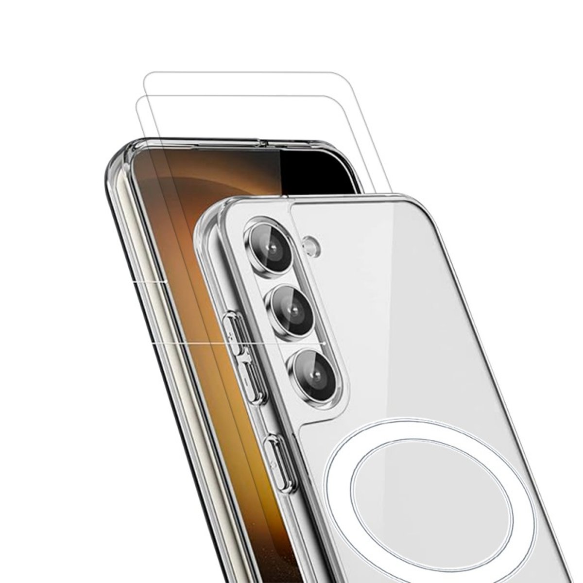 Coque Anti-choc Magnétique compatible Magsafe pour Galaxy S23 Transparente + 2 vitres transparent, EVETANE