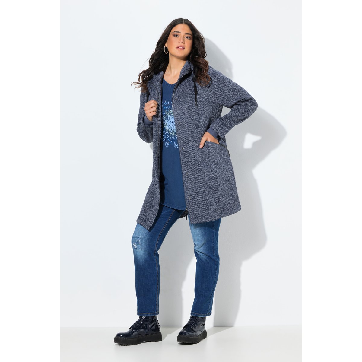 Veste en maille polaire à capuche marine, ULLA POPKEN