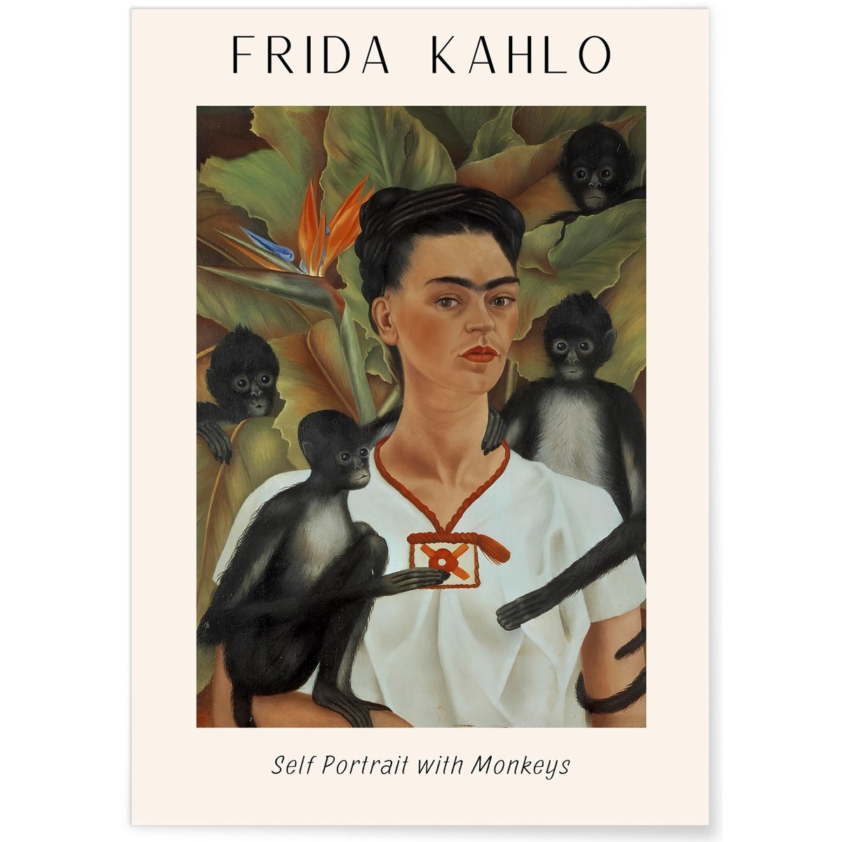 Affiche Frida Kahlo « Self Portrait with Monkeys » blanc, L'AFFICHERIE
