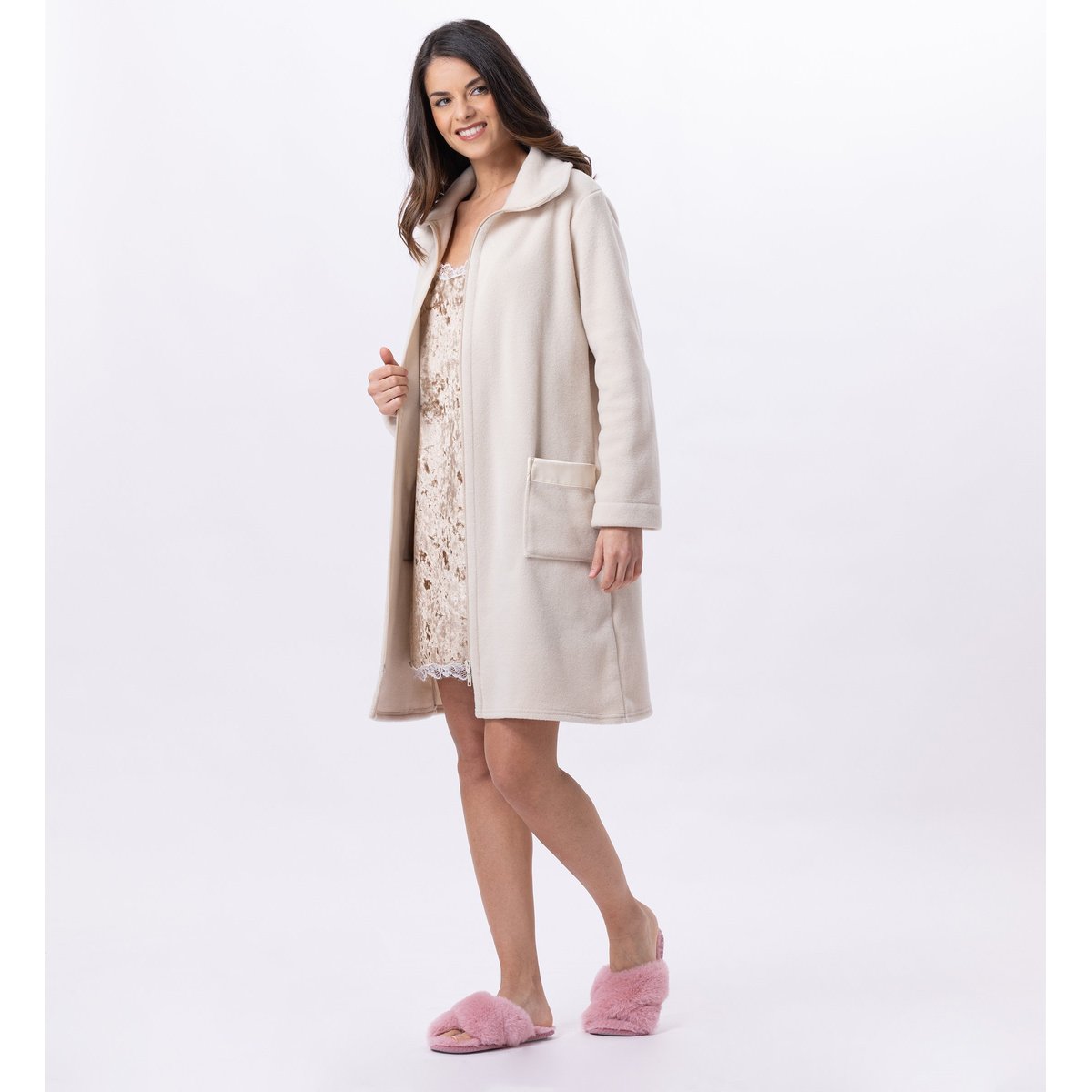 Robe de chambre zippée en polaire ESSENTIEL H54A rose, LE CHAT