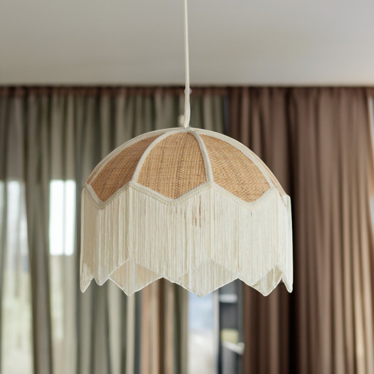 Suspension raphia et textile Malacia beige, MILLUMINE