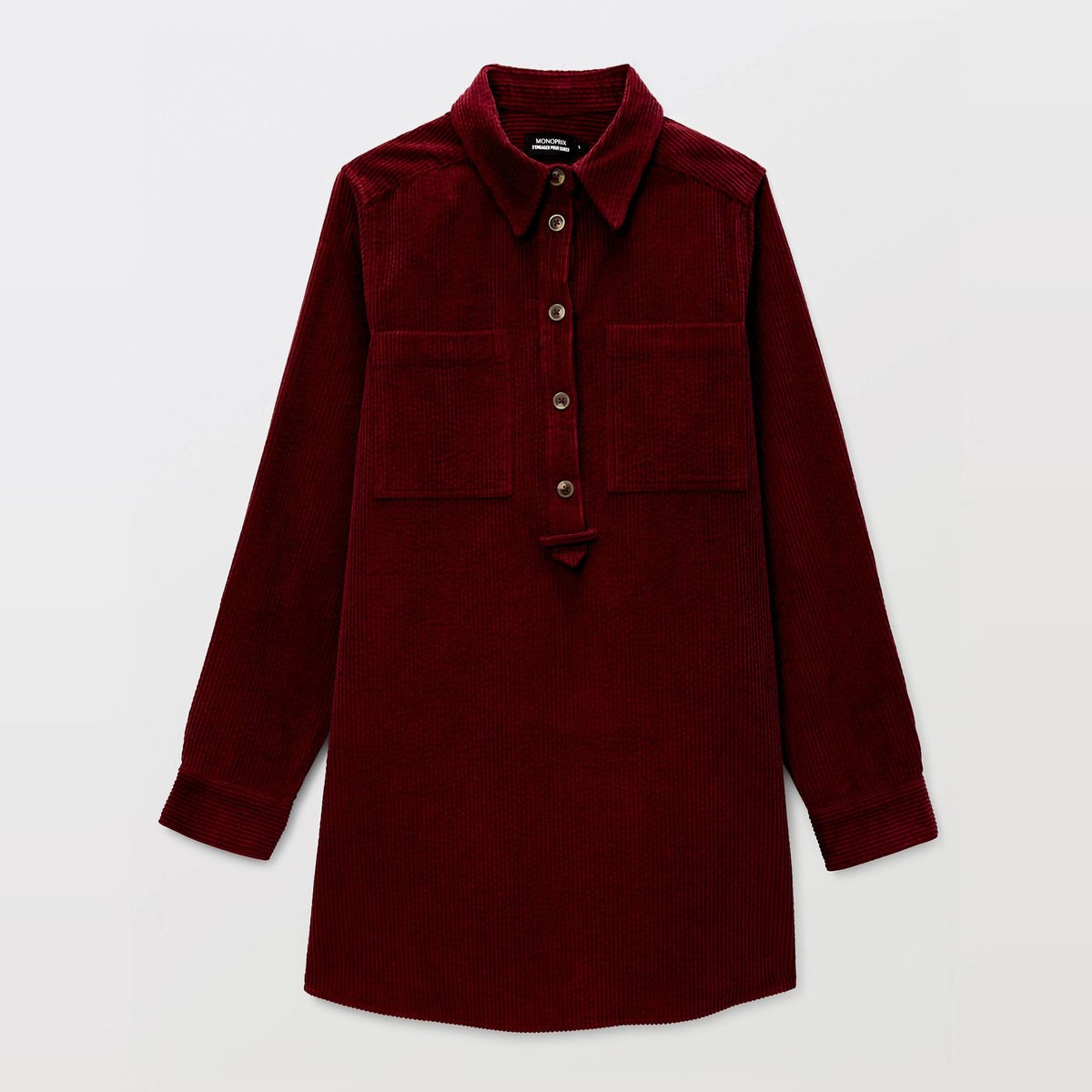 Robe courte manches longues en velours en coton BIO GOTS porto, MONOPRIX