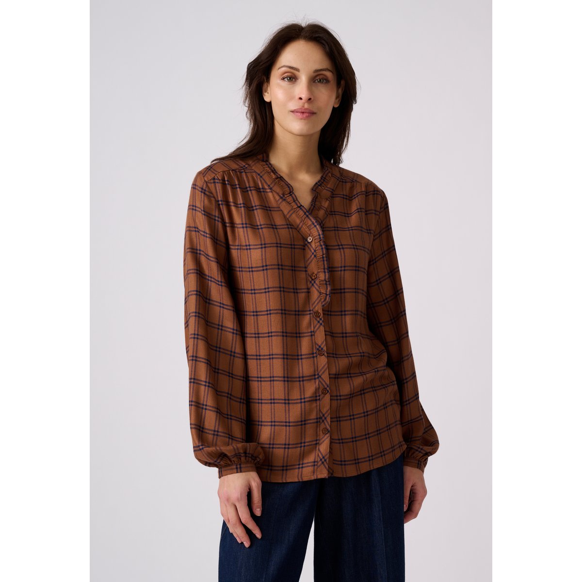 Blouse à carreaux marron carreaux, DAMART