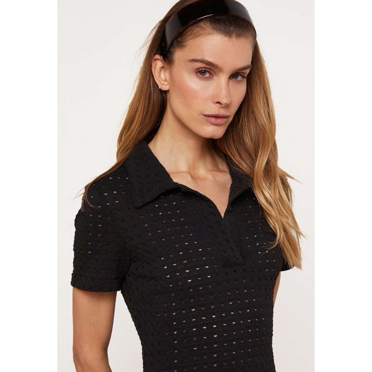 Robe courte évasée en maille ajourée noir, RODIER