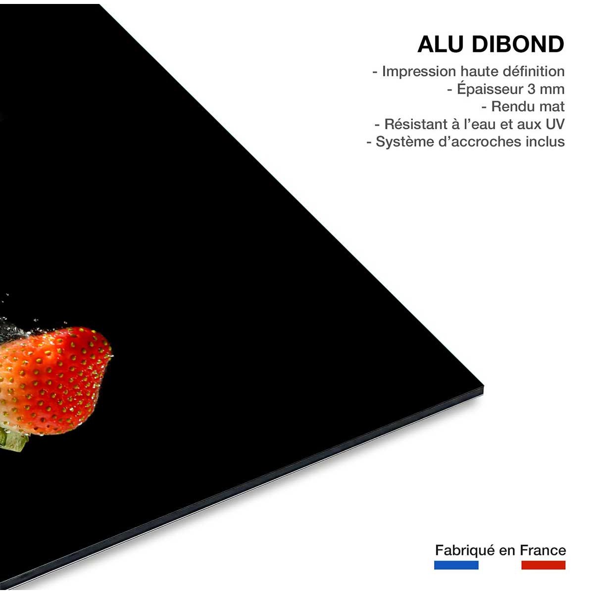 Tableau décoratif cuisine fraise et éclat d'eau tableau alu dibond, HEXOA