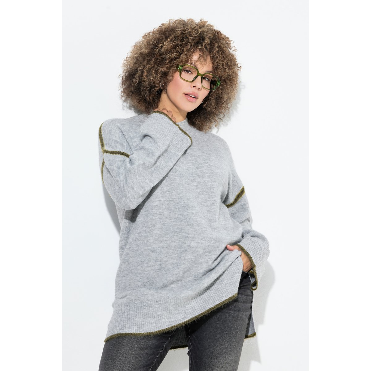 Pull à col montant et manches longues gris clair chiné, ULLA POPKEN