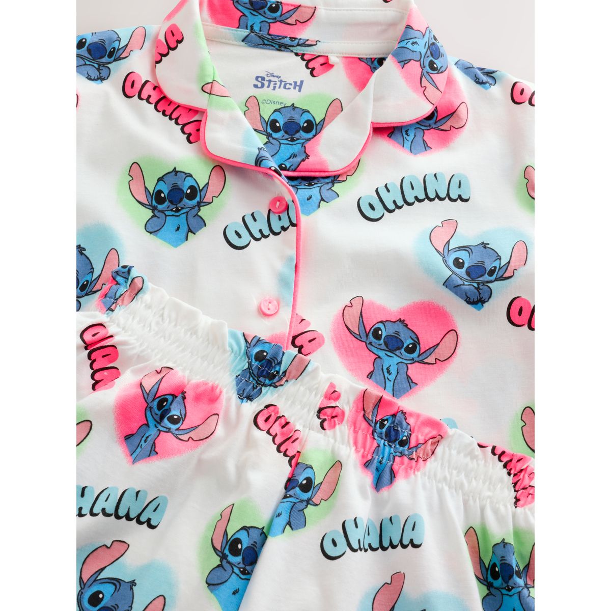 Pyjama boutonné surpiqué écru/ rose/ bleu, NEXT