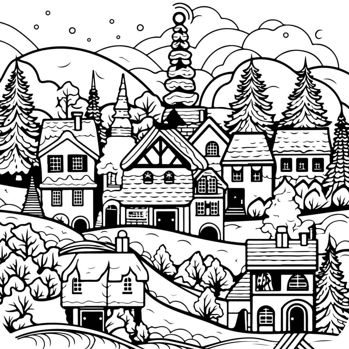 Tableau Mural À Colorier Village NOËL tableaux sur toile-blanc, CEANOTHE