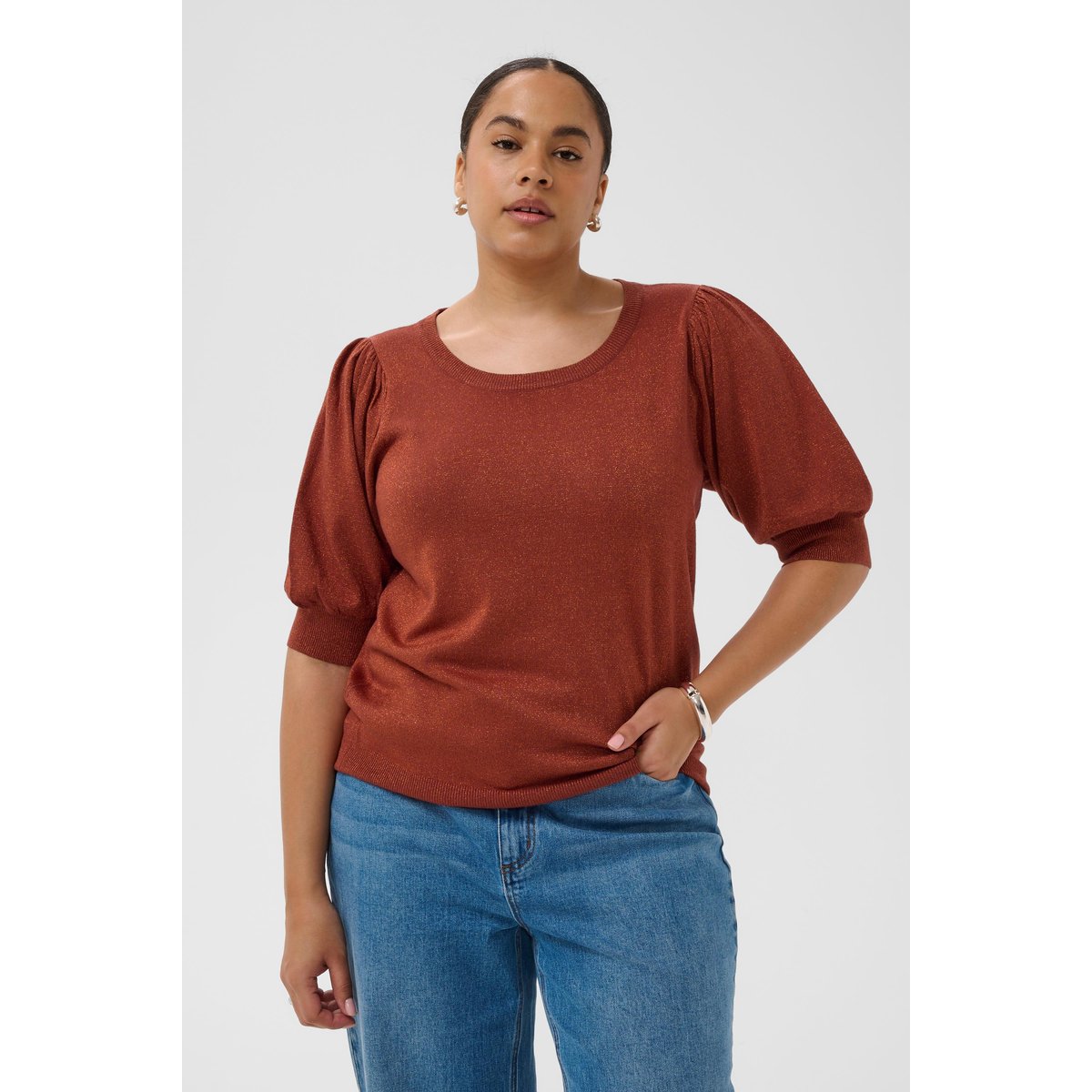 Pullover tricoté marron henna, KAFFE CURVE