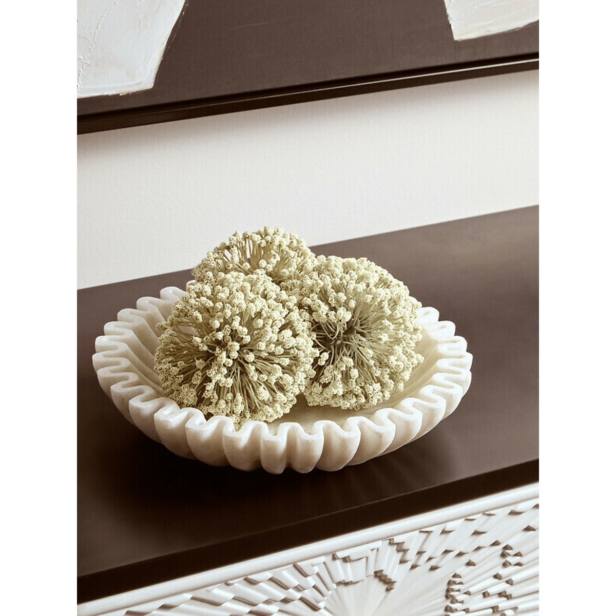 Small Decorative Fluted Marble Bowl in White white, FIFTY FIVE SOUTH