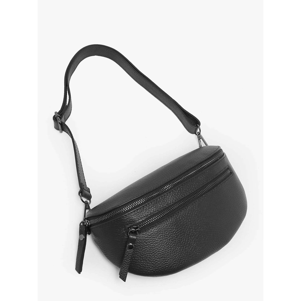 Sac banane Caviar cuir nero, MILANO