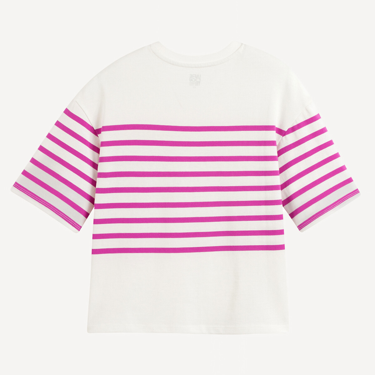 Short-Sleeved Striped T-Shirt 4-14 Years ecru/pink stripe, LA REDOUTE COLLECTIONS