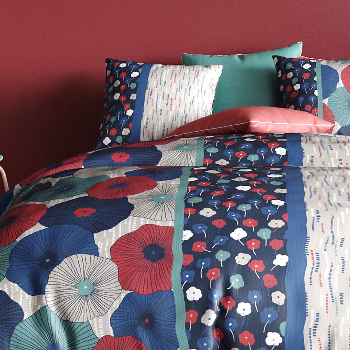 Parure housse de couette 100% coton 57fils , agueda bleu, ATELIER DU COTON