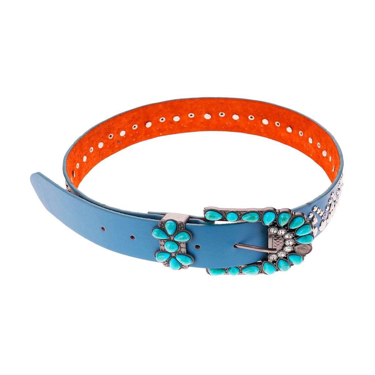 Ceinture unie avec studs et boucle travaillée LAZARO bleu, WILD