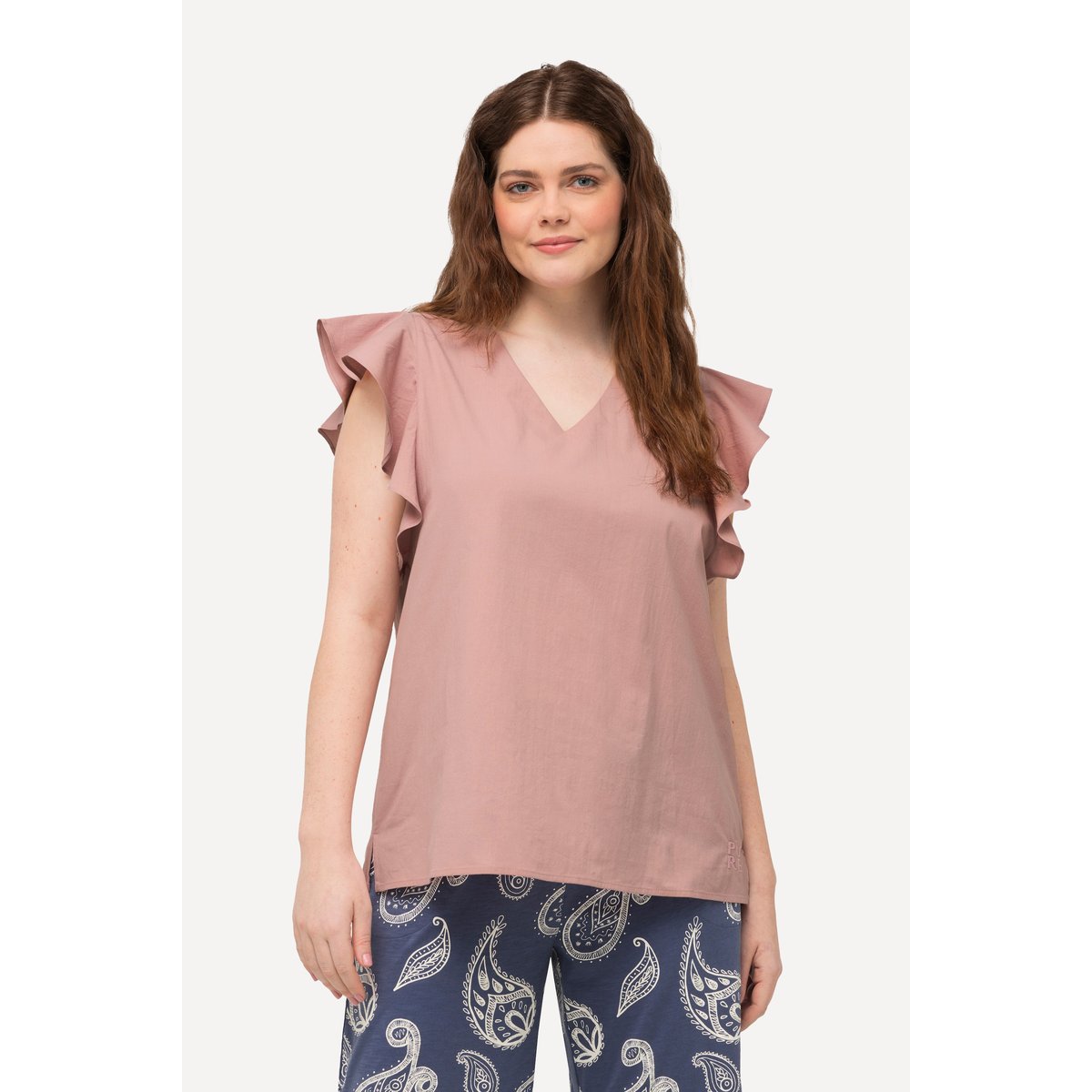 Blouse à encolure en V et découpe dans le rose, ULLA POPKEN