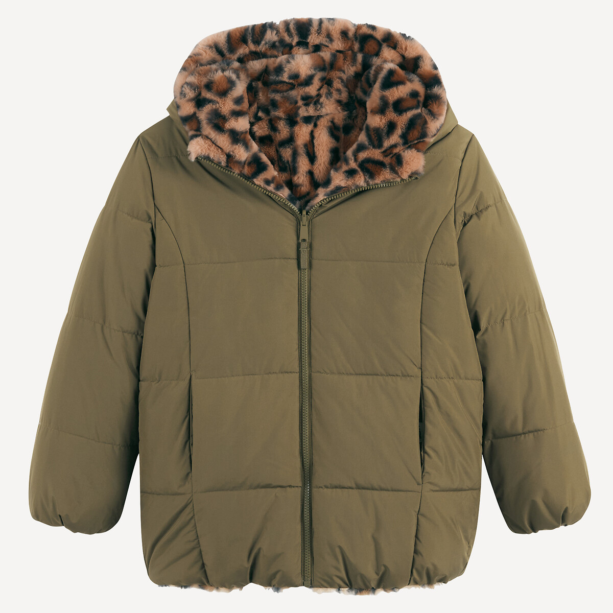 Doudoune chaude réversible à capuche kaki/marron, LA REDOUTE COLLECTIONS