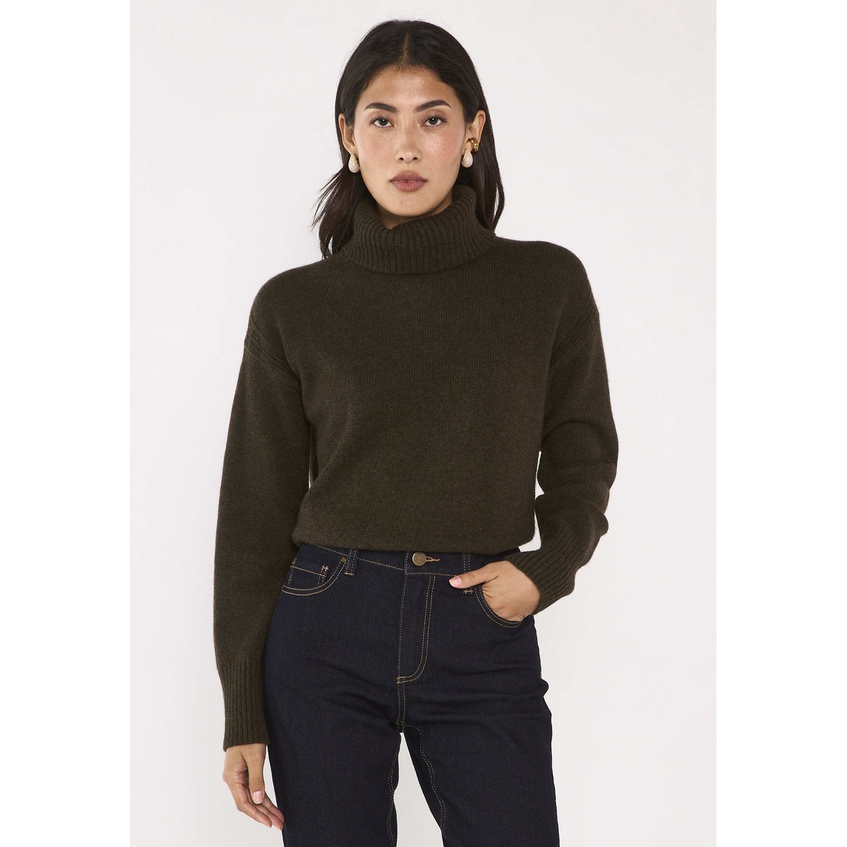 Pull kaki à manches longues en laine mélangée ARNOLD kaki, Maison 123