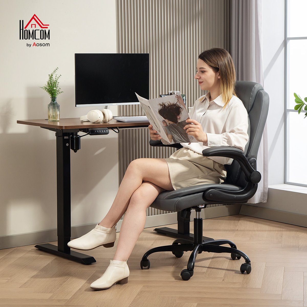 Chaise de bureau Polyuréthane Gris foncé gris foncé, HOMCOM