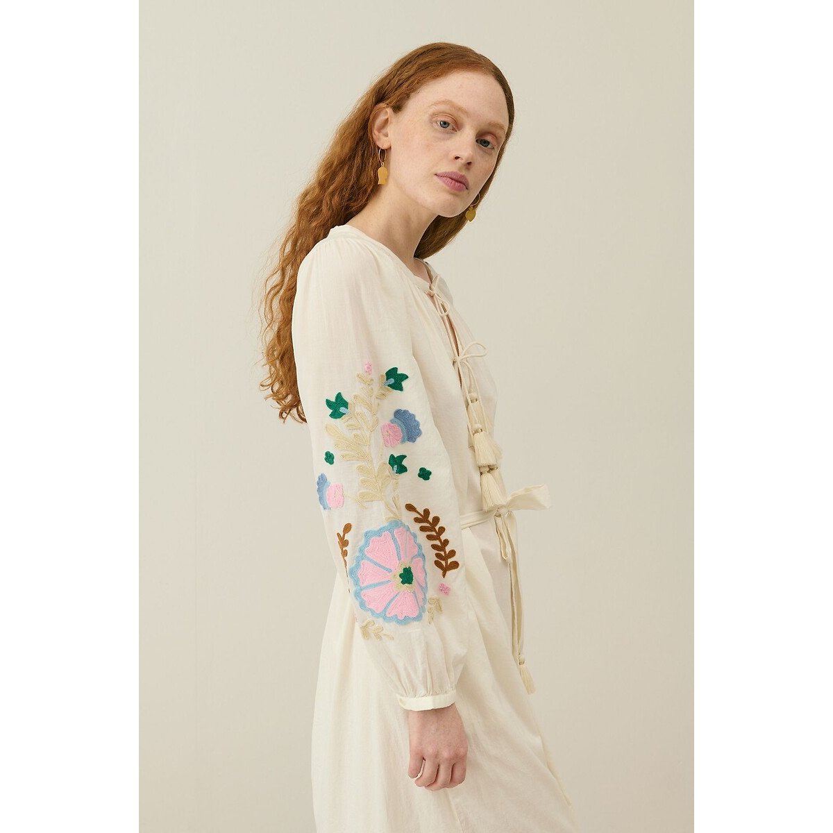 Martina Embroidered Maxi Dress with Long Sleeves white, LOUISE MISHA