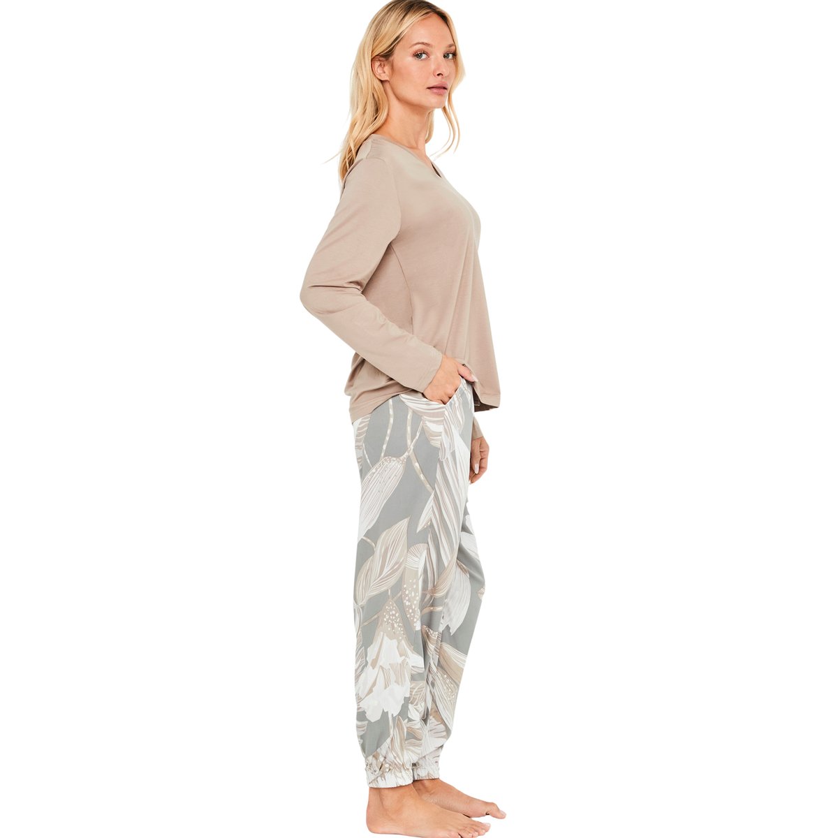 Pyjama pantalon top manches longues Premium Drape gris, SELMARK