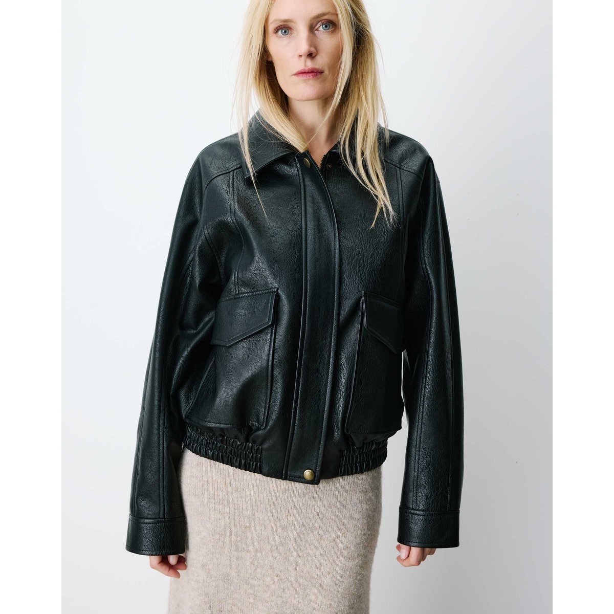 Blouson oversize similicuir à poches noir Axel noir, GRACE & MILA