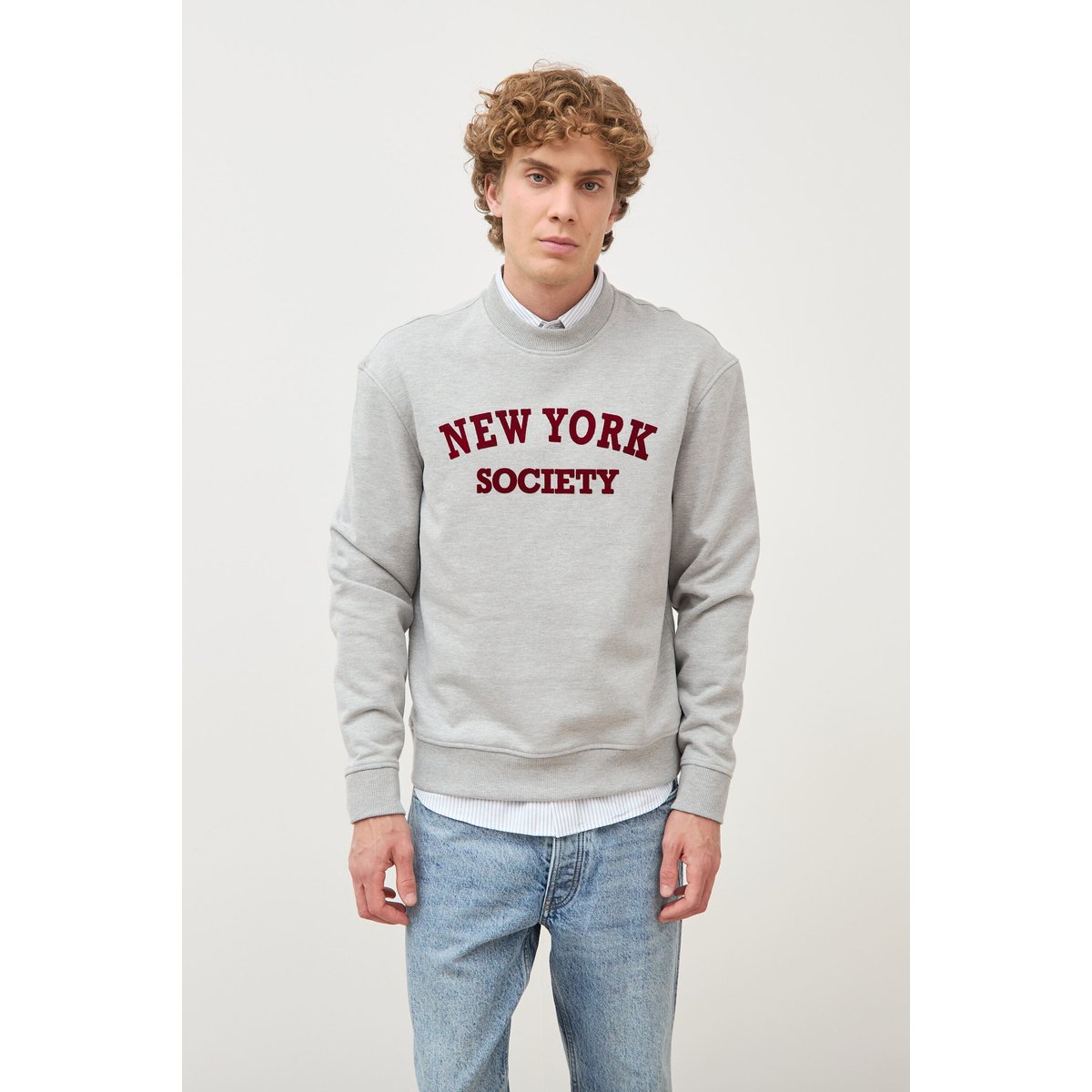 Sweat droit col rond manches longues gris clair, BONOBO