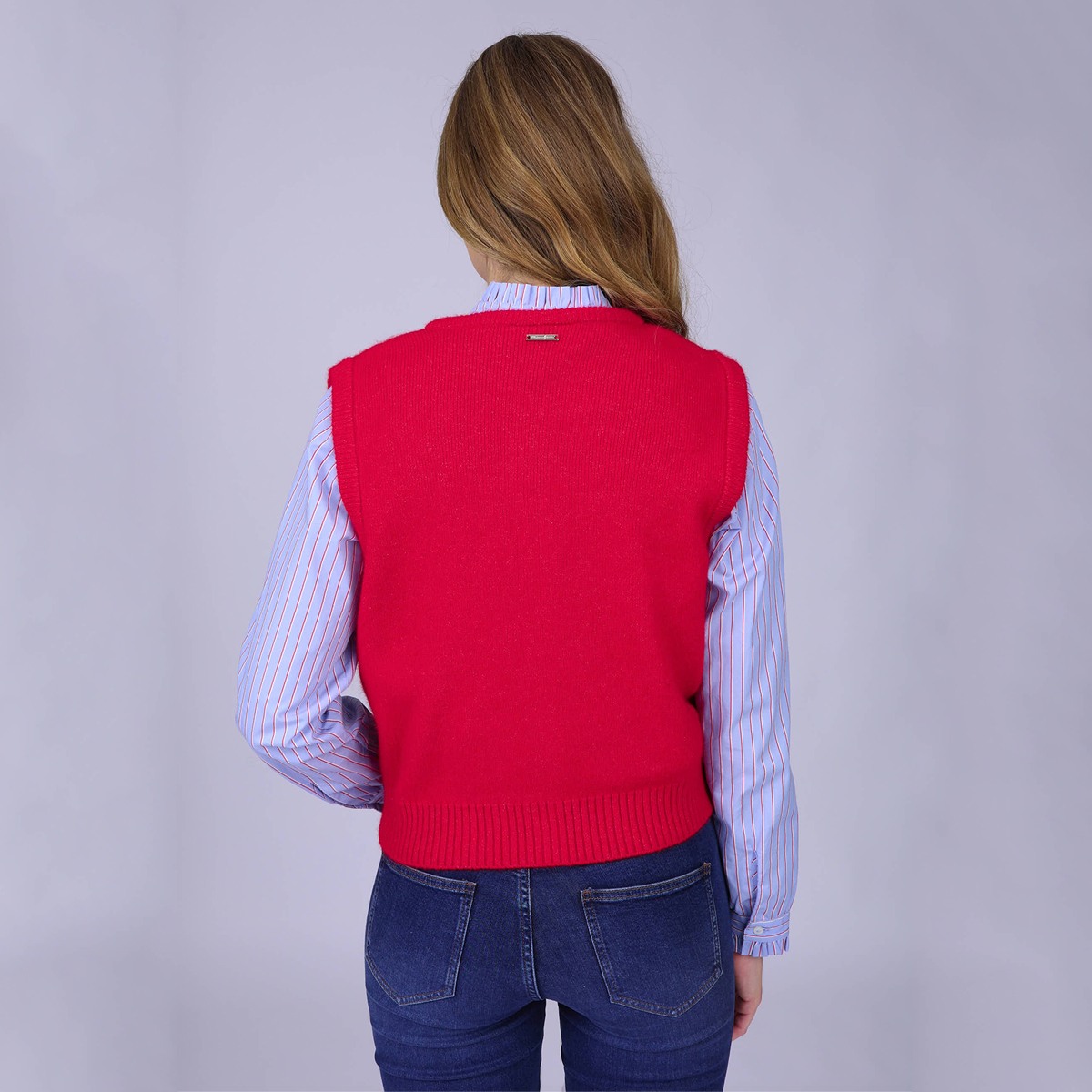 Cardigan sans manche rouge, MISE AU GREEN