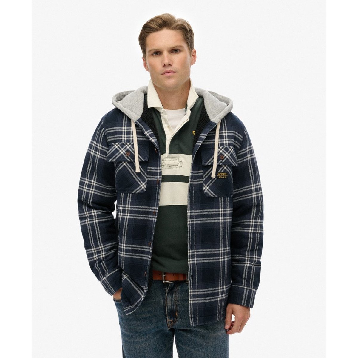 Chemise à capuche et à carreaux Surplus bleu marine à carreaux, SUPERDRY
