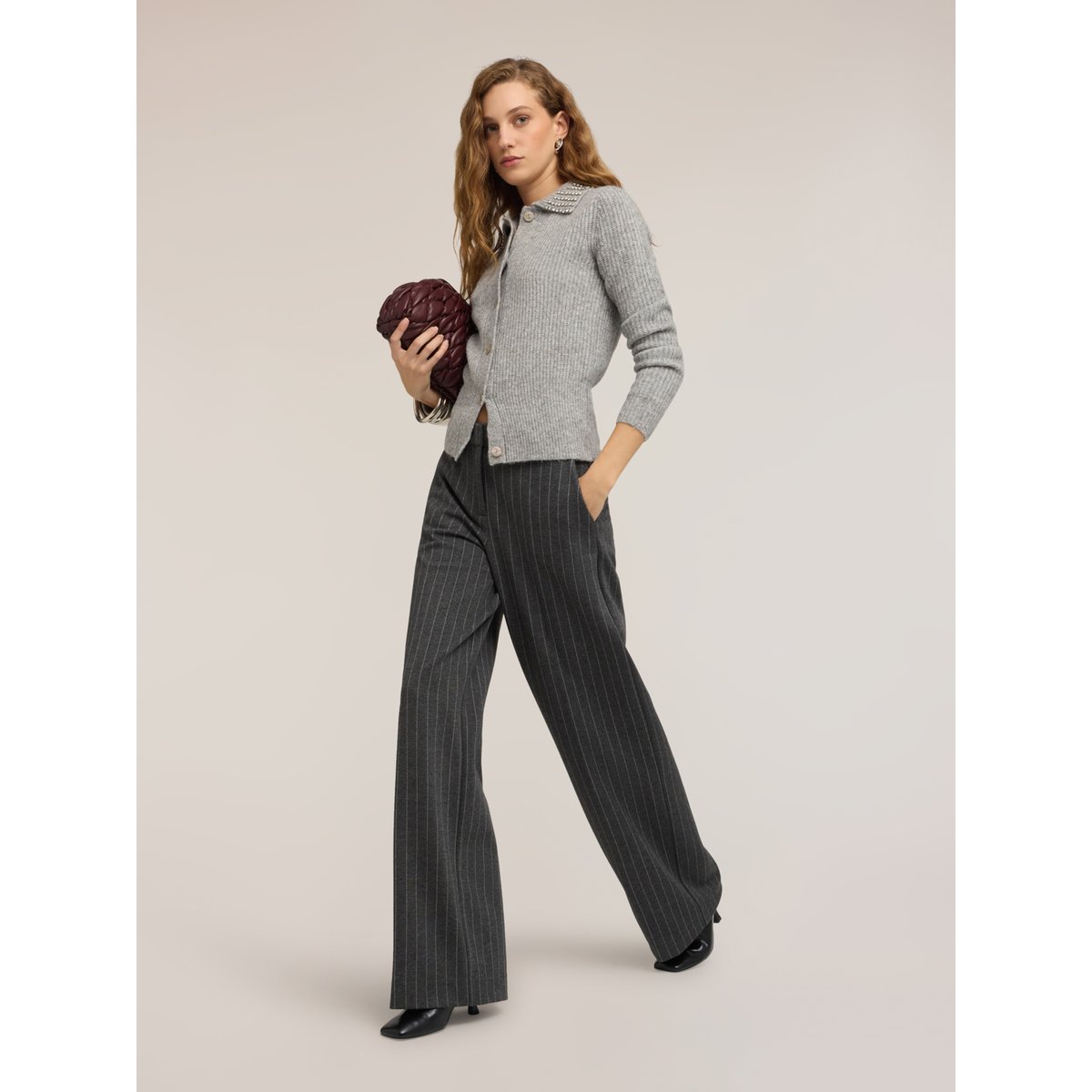 Pantalon palazzo à rayures gris, MOTIVI