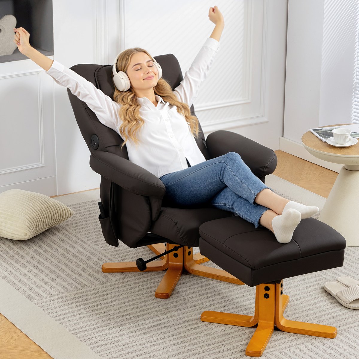 Ensemble fauteuil de massage inclinable avec marron, HOMCOM