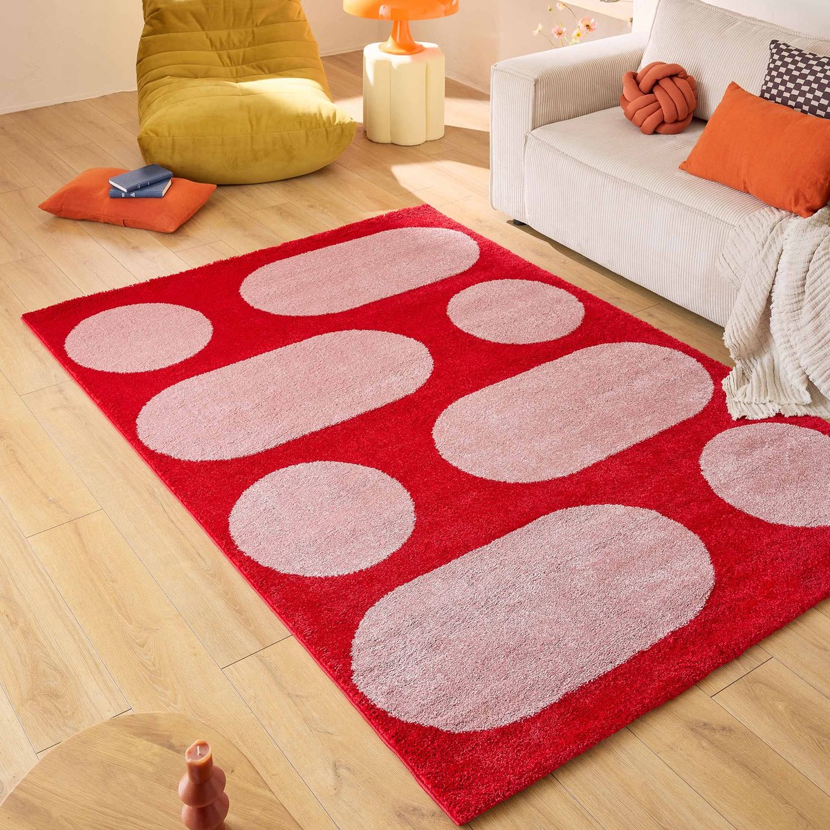 Tapis de salon style année 70 GROOVY rouge, NAZAR RUGS