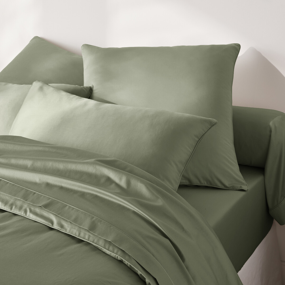 Taie d'oreiller en satin de coton, 153 fils, Opale eucalyptus, LA REDOUTE INTERIEURS