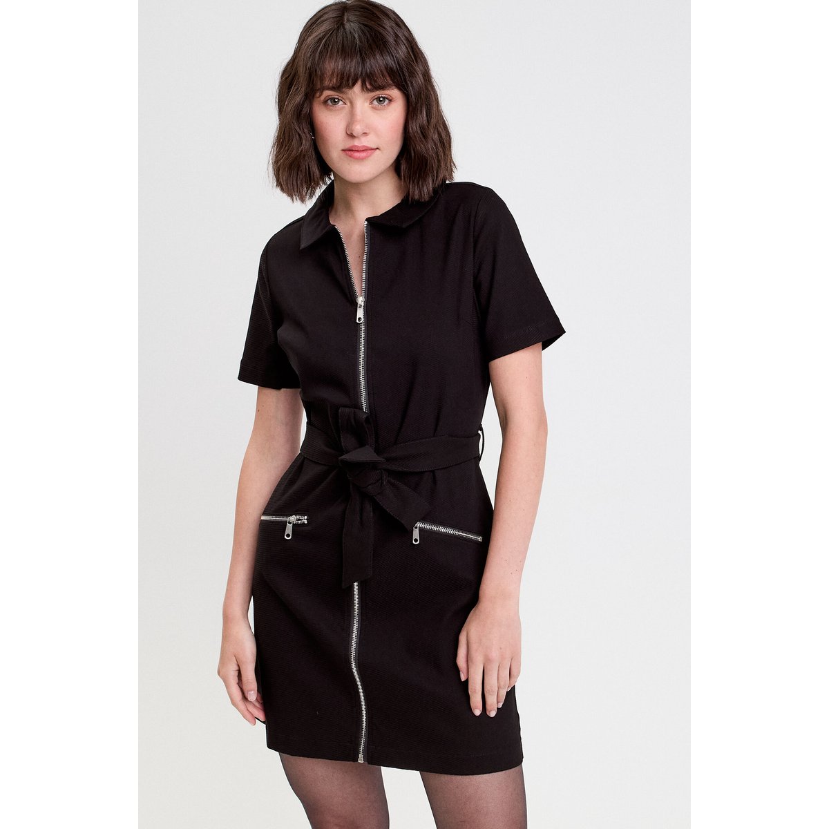 Robe droite zippée ceinturée noir, CACHE CACHE