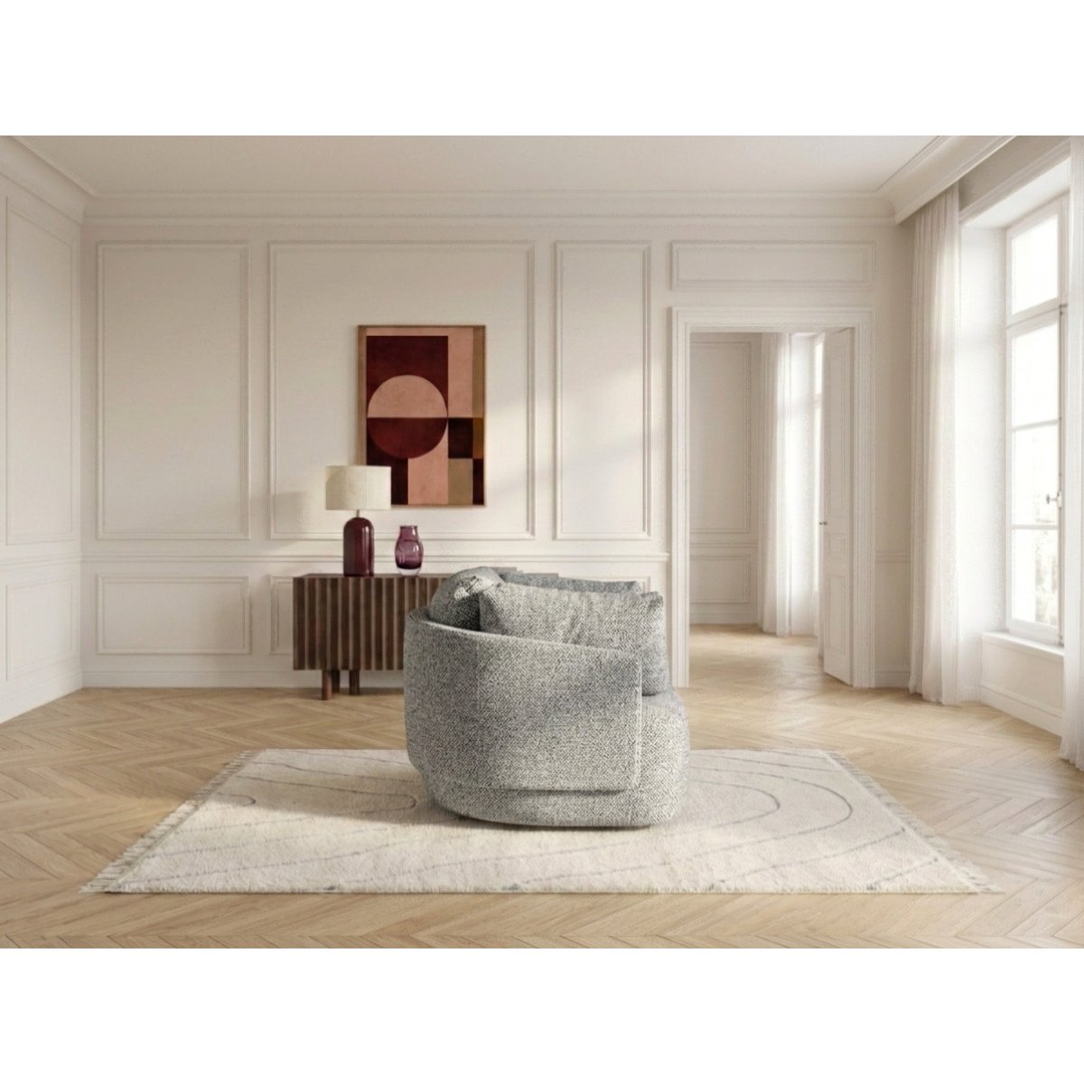 Fauteuil tissu chiné, MARIO gris, BOBOCHIC