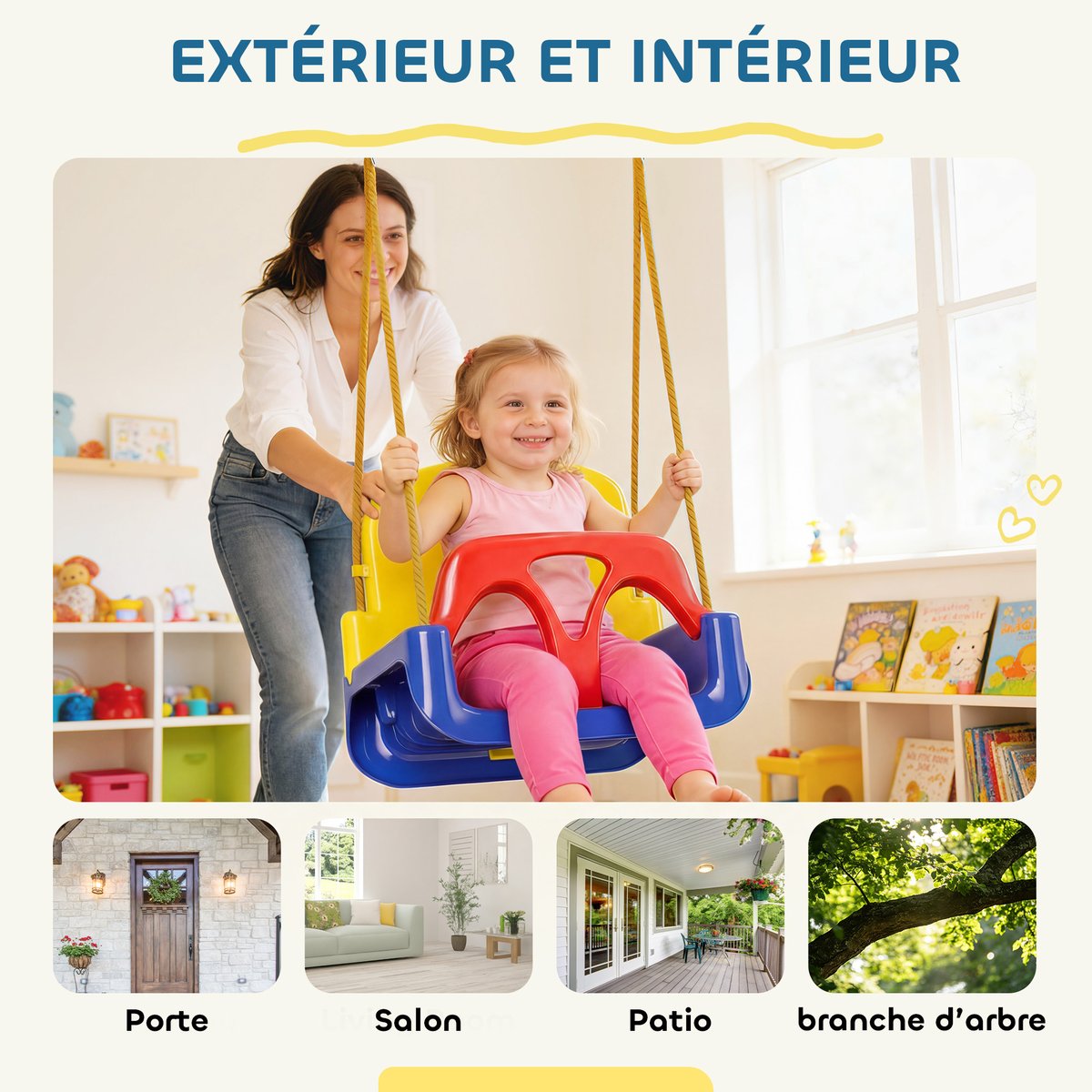 Balançoire pour enfants PP Multicolour bleu/jaune/rouge, OUTSUNNY