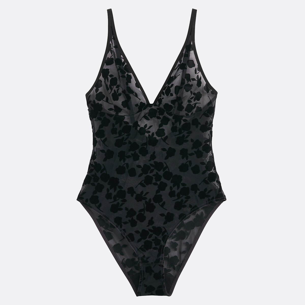 Body, bonnet triangle en tulle stretch floqué, DAHLIA noir, LA REDOUTE COLLECTIONS