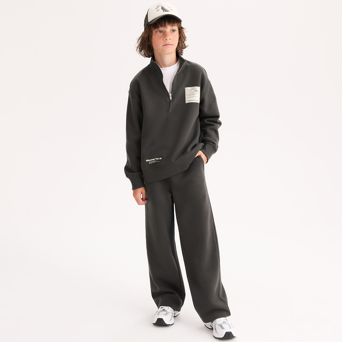 Ensemble 2 pièces, sweat col camionneur et pantalon de jogging, en molleton noir, LA REDOUTE COLLECTIONS