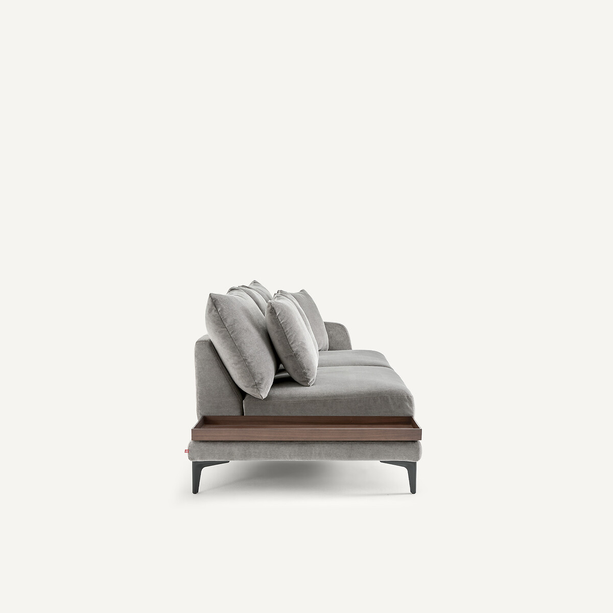 Demi-canapé avec plateau, en velours stone, MODERNISTE gris souris, EMMANUEL GALLINA X AM.PM