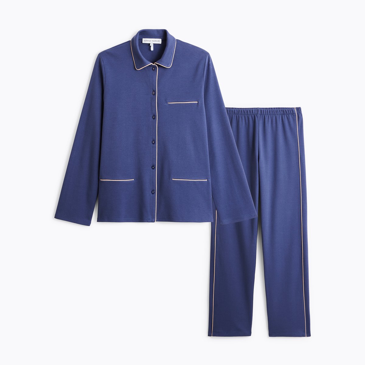 Pyjama col classique en coton MYSTÉRIEUSE marine, LAURENCE TAVERNIER