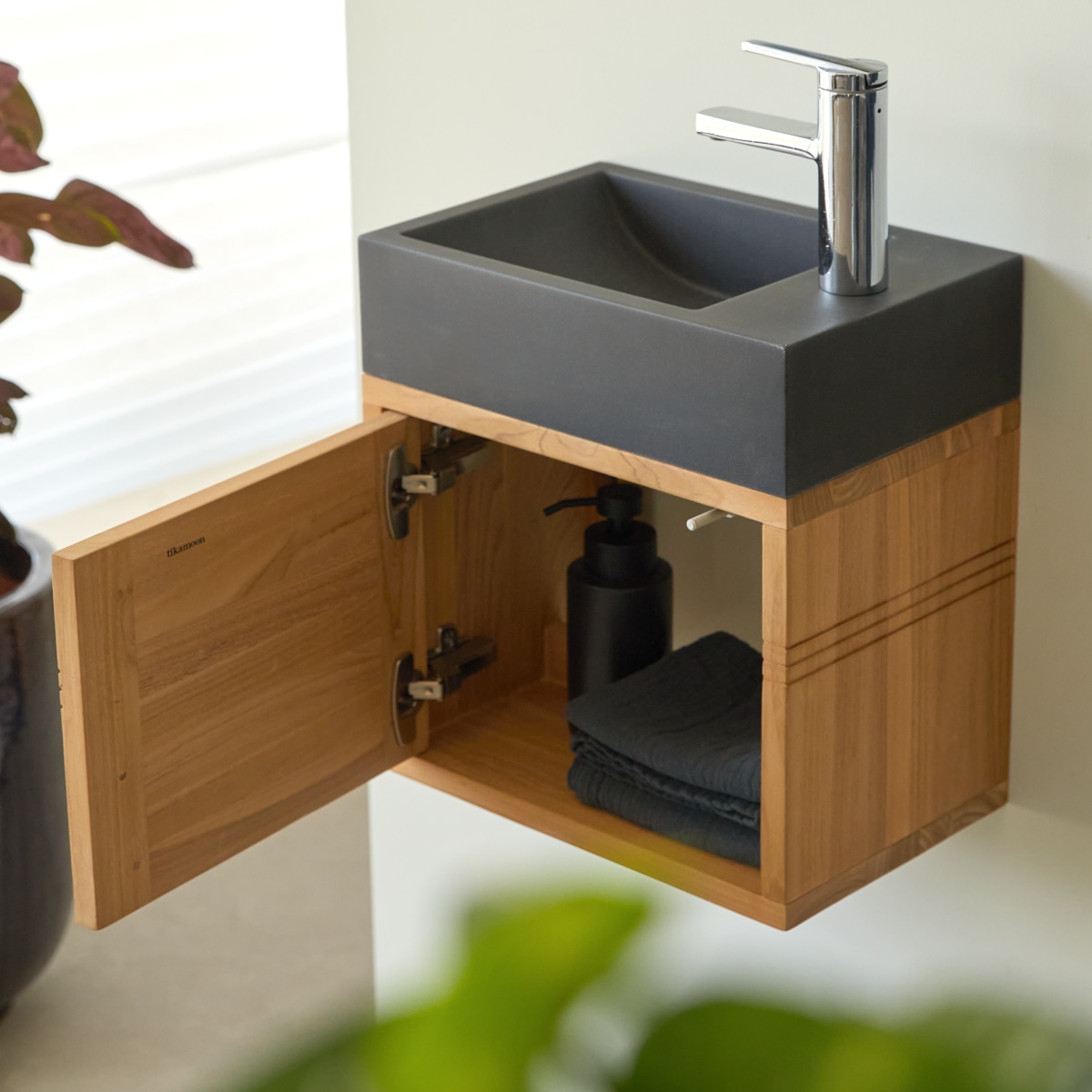Meuble Salle De Bain en Teck massif, BASIC noir, TIKAMOON