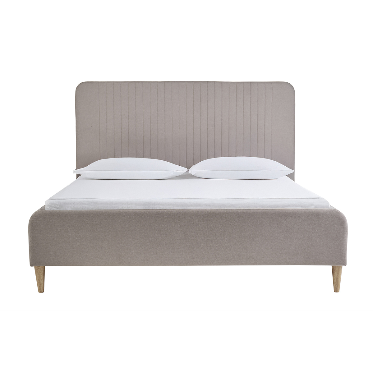 Lit 2 places 160x200 en tissu texturé taupe LINDSAY taupe, MILIBOO