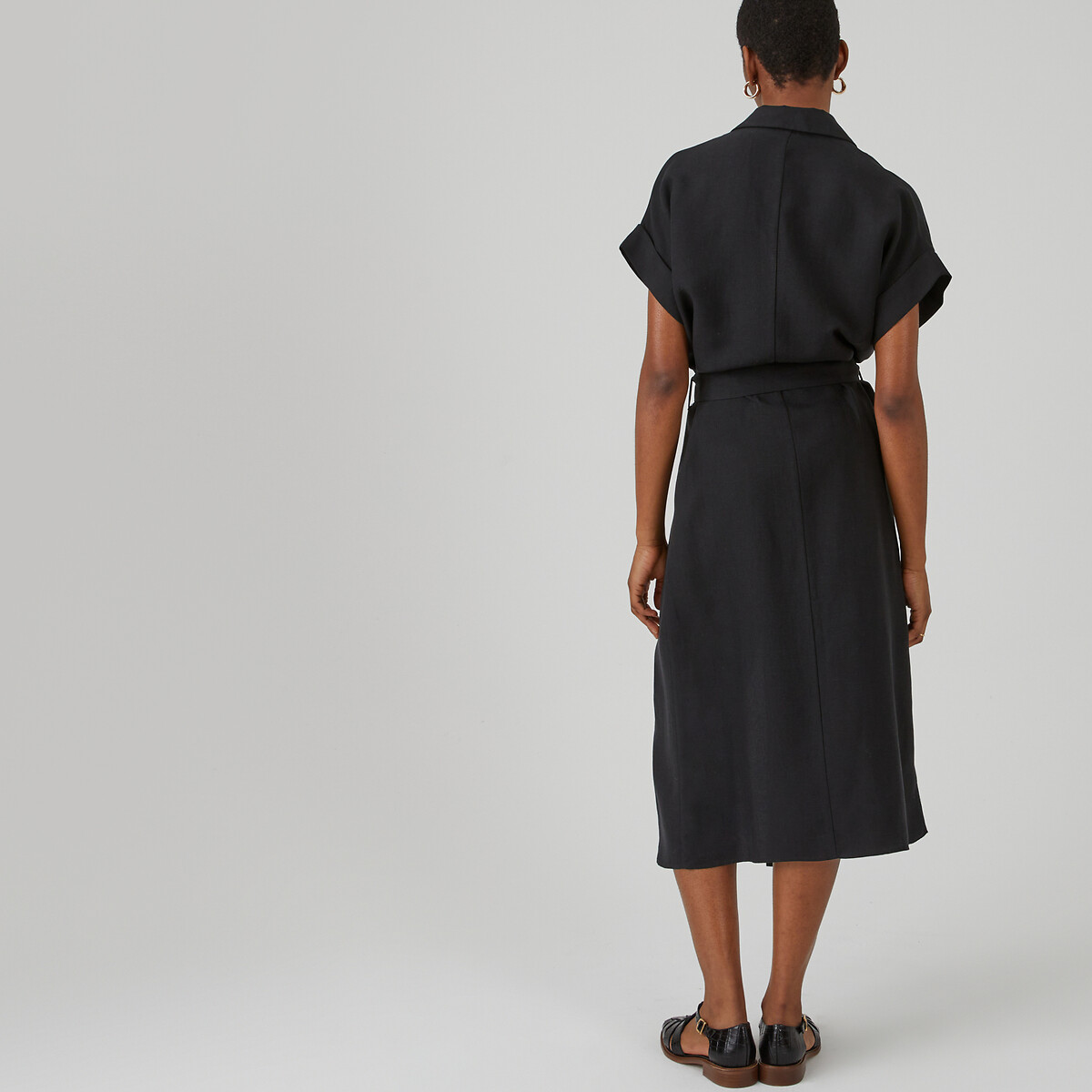 Robe-chemise mélange lyocell et lin noir, LA REDOUTE COLLECTIONS