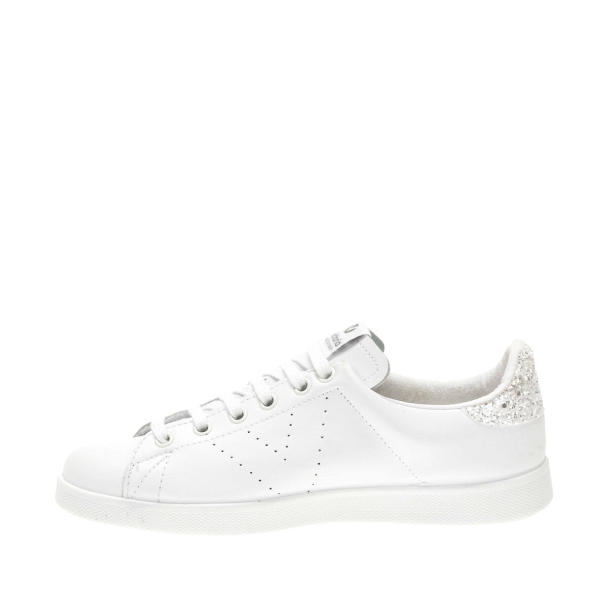 Baskets cuir et paillettes blanc, VICTORIA
