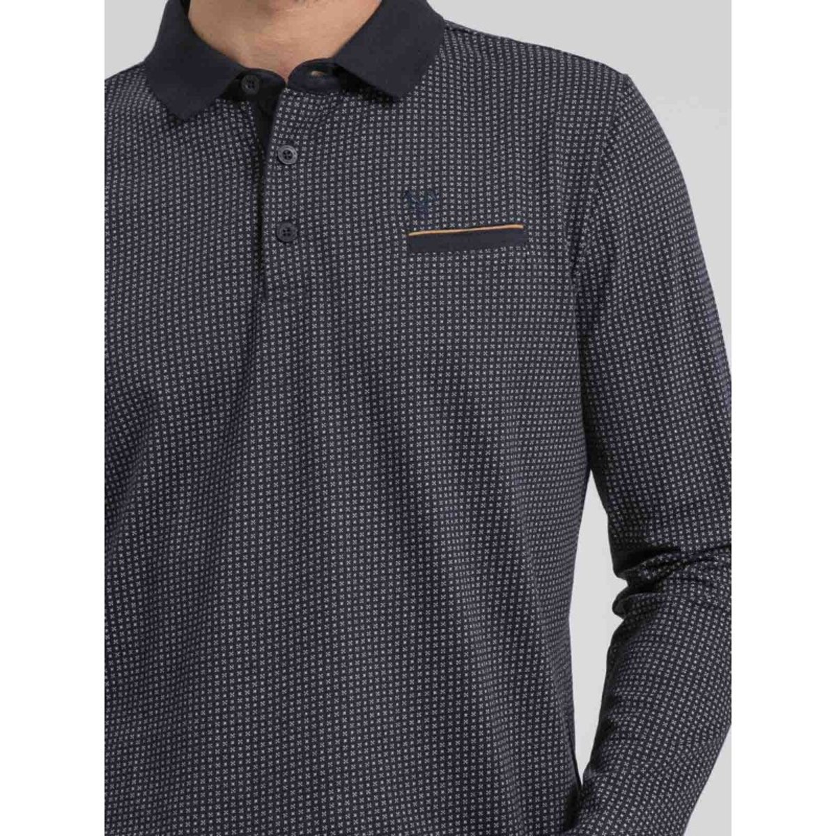 Polo Manches Longues Motifs Pur Coton Poxero bleu marine, RITCHIE