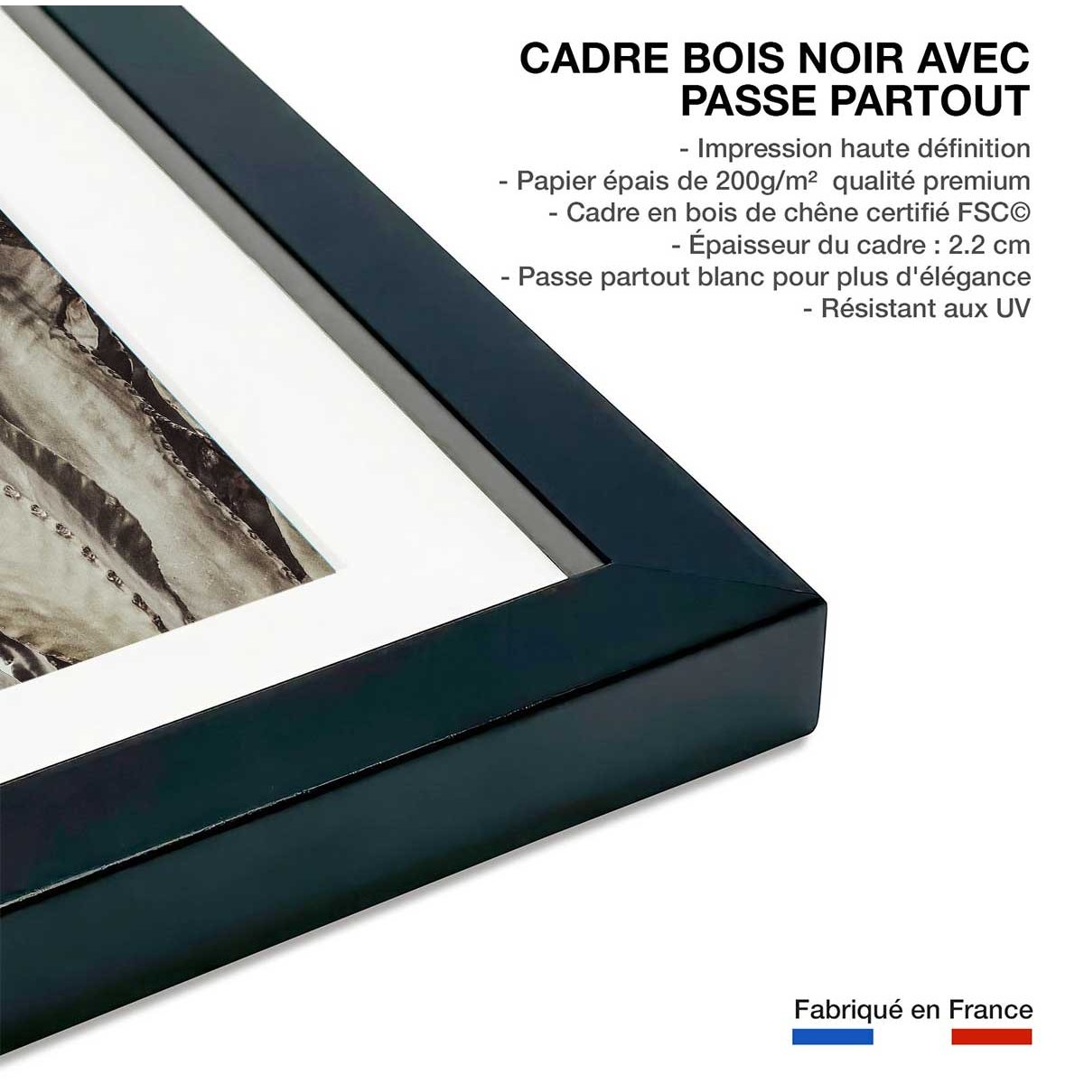 Poster cactus mood affiche + cadre en bois - noir, HEXOA